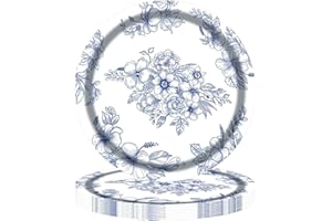 TOYHOOD Vintage Floral Paper Plates, 16 Pcs Truly Scrumptious Disposable Tableware 7 Inch China Blue and White Paper Party Plates Afternoon Tea Party Plates for Birthday, Garden Party, Baby Shower, Wedding