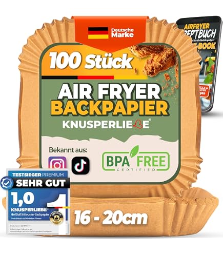 100 Stück Airfryer Backpapier Rund 16-20 Cm - Lebensmittelecht, ölfest, Wasserdicht, Für Heißluftfritteuse, Mikrowelle