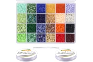 EuTengHao Lot de 14400 petites perles en verre pour loisirs créatifs, bracelets, colliers, travaux manuels, fabrication de bijoux avec deux cordons transparents de(600 pièces par couleur, 24 couleurs)