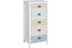HOMCOM Cassettiera Mobiletto Vintage con 5 Cassetti Stile Shabby Bagno, Ingresso, Camera 46 × 34 × 97.5cm Bianco