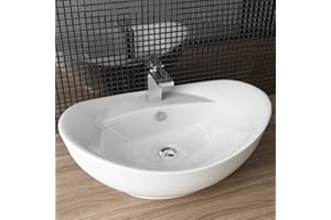 Waschbecken24 59 x 39 x 21 cm Design Keramik Waschbecken Aufsatzwaschbecken Handwaschbecken Waschplatz für Waschtisch Badezimmer Gäste-WC A82
