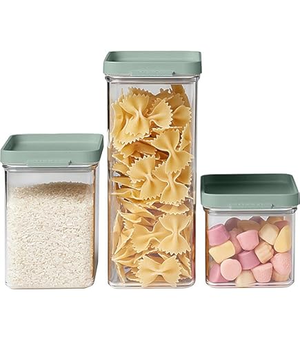 Mepal Set van 4 voorraaddozen met deksel, rechthoekige voorraaddozen, keukenorganizer van kunststof, luchtdichte container, 4 x 425 ml, Nordic Green