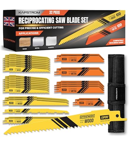 E•Werk - Reciprocating Saw Blades For Wood - 5 Pieces - High Carbon Steel ( HCS) Sabre Sawblades For Wood & Plastic Cutting - Superior Strength, Wear Resistance & Durability - 6 TPI