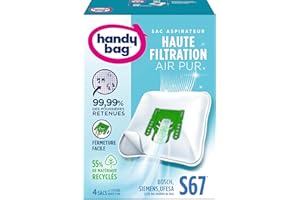 Handy Bag - Sacs aspirateur S67 x4sacs - Compatibles Bosch, Siemens, UFESA - 99,99% des poussières retenues - Fermeture facile - Filtre anti-allergène - 55% de matériaux recyclés -