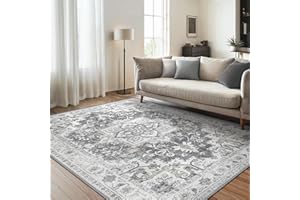 GENIMO Grey Rug 120 x 170 cm Vintage Living Room Rug Short Pile Non-Slip Bedroom Rugs Washable Rugs for Dining Room Office