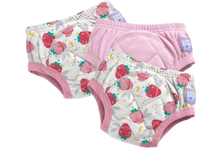 Bambino Mio (3 Pack) Training Pants for Toddlers Reusable Cloth Potty Pants Training Underwear, 2-3 Years, Super Pink Strawberries, Baby and Toddler, Boys and Girls with Cross-Stitch