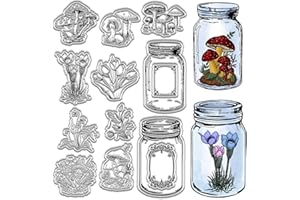 CRASPIRE Vintage Bottle Clear Rubber Stamp Glass Jar Plants Mushroom Flowers Transparent Silicone Seals Stamp Retro for Journaling Card Making DIY Scrapbooking Handmade Photo Album Notebook Decor