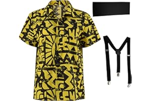 GIONLI Eleven Battle Costume Shirt Suit Season 3 Stranger Halloween Cosplay Outfit Casual Yellow Top with Blindfold