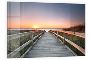 DEQORI Küchenrückwand Glas | Motiv Strandpfad in Abendsonne | 60x40 cm | Bad- oder Herd-Rückwand | Herdblende Spritzschutz für Küche & Badezimmer | Moderne Deko für Fliesenspiegel