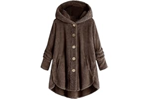 KHIRVWL Cardigan Con Cappuccio Donna Tinta Unita Grande Taglia Largo Bottoni Caldo Cappotto Foderato Piumino Invernale Giacca Imbottita in Cotone Cappotti Pile Impermeabile Donna Outdoor Antivento Peloso