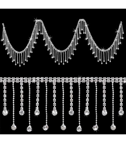 Ruban à Franges Strass 2 Yards Argent - Garniture Cristal Pour DIY, Vêtements, Mariage - Décoration Brillante