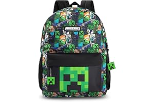 Minecraft Boys School Backpack Options | Kids Gamer Rucksack with Creeper, Zombie, Skeleton, Enderman & Cave Spider Print | Character Bag for School, Travel, Gaming, Day Trips | Official Merchandise
