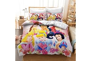 DDONVG Cartoon Prinzessin-Bettwäsche-Set, Bettbezug-Set Für Mädchen Und Kinder, Mikrofaser-Set Pink - Kissenbezug 50x75 + Bettbezug 135x200 cm (B,135 x 200cm)