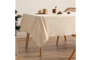 GAMUSI Tovaglia Natale Jacquard Filo Dorato Tavolo Sala da Pranzo Rettangolare Decorazione natalizia 140 x 350 cm Colore Ecru