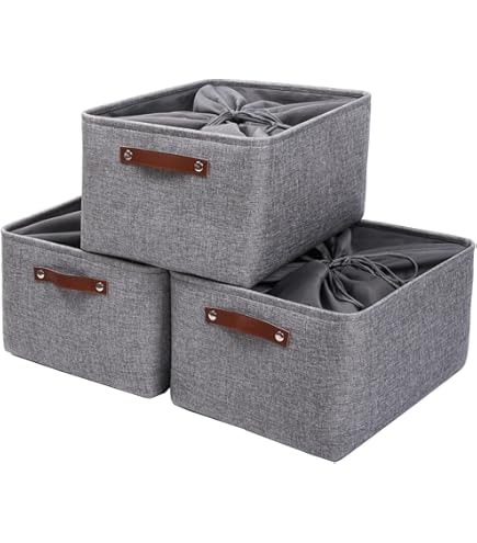 3 Cestini Portaoggetti In Tessuto Pieghevoli Mangata - Grigio, Extra Large - Foto 3