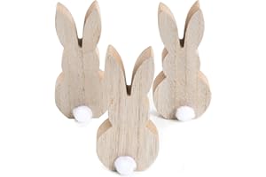 Logbuch-Verlag Osterhase Deko-Figuren, 3er Set: Kleine Osterhasen-Figuren, Moderne Osterdeko aus Holz, Natürliche Deko-Hasen für Tisch, Kommode & Fensterbank, Indoor, 12 cm