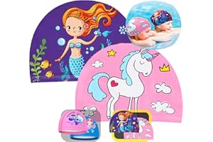 IKHAI® Gorros Natación Niña - 2 Unidades - 1 a 10 Años - Gorro Piscina Niña - Natación Accesorios Gorro Piscina Niño - Gorro Piscina Bebe - Fácil de Poner - Tela Elástica