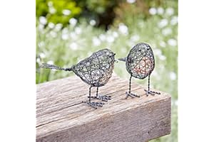 Paper High Set of Two Wire Robin Decorative Ornament - Outdoor or Indoor Decoration - Metal Sculpture - For The Garden - Red and Gold Breasted Robins
