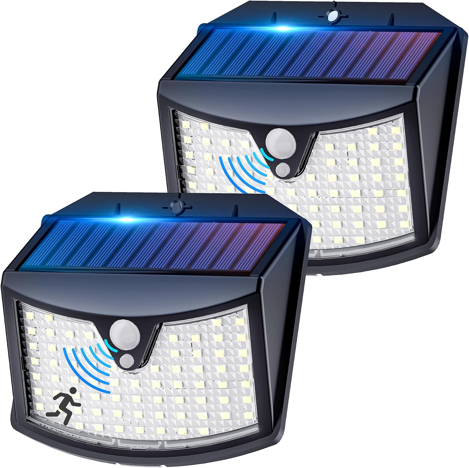 Giliwosy Luz Solar Exterior, 2 Paquete/3 Modos IP65 Impermeable Focos LED Exterior Solares con Sensor de Movimiento, Luces Solares LED Jardin para Garajes Caminos Puertas (Blanco Frío)