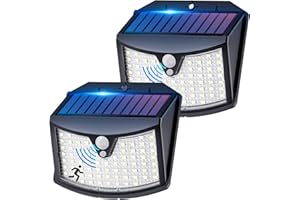 Giliwosy Luce Solare Led Esterno, 3 Modos IP65 Impermeabile Faretto LED da Esterno con Sensore di Movimento, Lampada Solare da Esterno per Giardino, Parete, Garage (2 Pezzi Bianco Freddo)