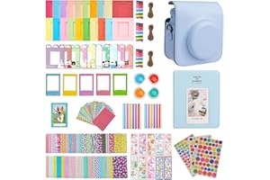 Meetikar Étui pour appareil photo instantané Instax Mini 12 avec 64 poches, album photo et filtre de couleur/cadre photo/cadre de décoration murale/autocollant de cadre/autocollant d'angle, bleu,