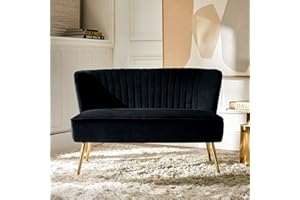 HULALA HOME Velvet 2 Seater Sofa Upholstered Loveseat Couch with Metal Legs Armless Backrest for Living Room Bedroom Lounge, Black