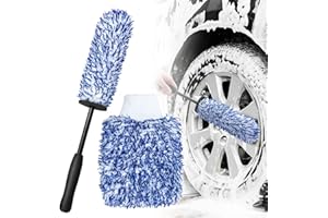 AdrreyuFny Spazzola Cerchi Auto e Guanto Lavaggio Auto, Microfibra Spazzola Ruote Kit per Pulizia Profonda per Tutti i Tipi di Cerchioni Senza Graffi e Non Danneggia Vernice - Blu