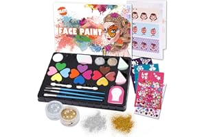 BLOT Kinderschminke Set 14 Farben Professionelle Schminkfarben Mädchen mit Pinsel Schablonen Glitzer Kinder Gesichtsfarben für Fasching Weihnachten Karneval