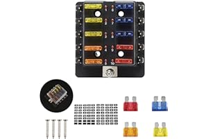 FanPaYY Boîte à Fusibles 10 Voies, 12V Porte Fusible avec Bus Négatif avec 12 Voyants Couvercle de Protection, Voiture Blocs Fusible Lame pour Voiture, Bateau, Fourgonnette, SUV