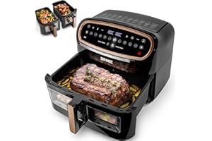 ‎DURONIC Duronic AF34 BG Heißluftfritteuse | XXL Doppel Fritteuse mit 2 Kammern und 10 Liter Volumen | Cook & Sync Finish | 2400 W Dual Zone Air Fryer | Touch-Bedienung | HLF mit 10 Programme | Kochen ohne Öl
