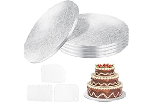 Towviy 5PCS Cake Board Rond 30cm et 3PCS Coupe Pate Boulangerie, Disque Gateau Support Gateau Carton Carton Gateau Rond pour le Transport et la Décoration Gâteau (Diamètre 30 cm, Épaisseur 1,2 cm)