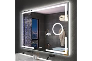 ‎S'BAGNO S'bagno 100x70cm Schminkspiegel mit Beleuchtung, Badspiegel mit Beleuchtung mit Berührungssensor/3 Farbtemperaturen/Dimmen/Beschlagsverhinderung Beleuchtetes Badezimmer Wandmontage Mit Lichtern