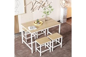 H.J WeDoo Dining Table with 4 Stools, 5 Piece Dining Room Set for Home Kitchen, Industrial Breakfast Table Chair Set, Metal Frame, Oak & White