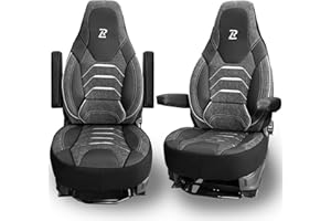 LUCARO Housses de Siège de Camping-Car pour Fiat Ducato, Peugeot Boxer, Citroen Jumper, Opel Movano C Gris Capri Elours et Similicuir - Lot de 2 - Accessoires Camping-Car