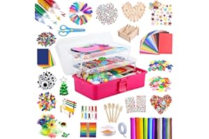 DROOKAEN Bastelset Kinder, 3000+Pcs Bastelkoffer Bastelbedarf Set Gehören Pipe Pfeifenreiniger Chenilledraht Pompons Kulleraugen DIY (Rosa)