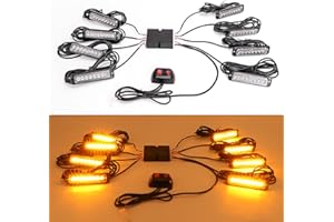 ROUTEKING 8X8LED Gyrophare Orange Stroboscopique - Avertissement de Danger 14 Mode Clignotant avec Boîte de Commande Principale, 12/24V Universel pour Véhicule Remorque Caravane Camping-Car Van