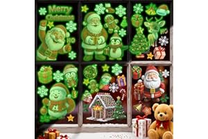 KAIRNE Glow in The Dark Christmas Stickers Santa Claus Window Decoration Snowflake Fluorescent Merry Christmas Reindeer Snowman Penguins Stickers for Xmas Decorations Winter Party