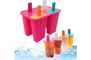 PROBUK Moldes de Silicona para Helados, DIY Molde Helado, Reutilizable Moldes de Polos para Niños, 4 Cavidades Popsicle Mold, Molde Polos Silicona, libres de BPA - 1 Piezas -Rosa Roj