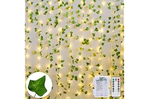 Dekofun Guirlande Lumineuse 10M 100 LED Lierre Artificiel Alimenté par Pile avec Télécommande, 8 Modes Étanche Guirlande Lierre pour Chambre Noël Mariage Intérieure Extérieure Décoration