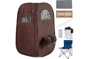 RELAX4LIFE Sauna à Vapeur Portable, Tente Sauna Portable Vapeur 3L, Température 9 Niveaux, Cadre INOX, Chaise Pliable, Trous pour Pieds, Fenêtres Zippées, Porte Enroulable, Sauna Portable à Domicile