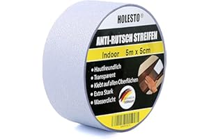 Holesto Anti-Rutsch Streifen, Rutschfestes Klebeband für innen, Antirutschstreifen für Treppen, Küche oder Bad, Klebestreifen für höhere Sicherheit, Anti slip tape, Selbstklebend, Transparent 5m x 5cm