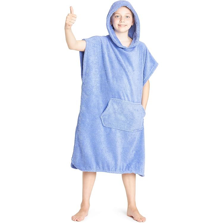Poncho De Bain Enfant BTNEEU - Serviette Capuche Absorbante - Plage, Piscine - 6-12 Ans