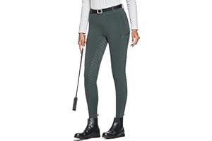 FitsT4 Sports Damen Winterreitleggings Fleece-Reithose Silikon Vollbesatz Reithose mit Reißverschluss-Taschen und Gürtelschlaufen