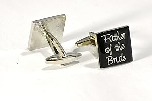 Virens Empourium Men's Cufflinks BLACK SQUARE, Best Man, Groom, Usher, Page Boy and Many More Titles with Gift Pouch with Every Pair of Cuff links (Father Of The Bride)