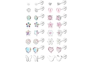 YADOCA 16 Pares Pendientes para Niñas Niños Pendientes Hipoalergénicos de Acero Inoxidable 316L Pendientes con Espalda Plana con Rosca Regalo de Joyería Mujer Multicolor Rosa