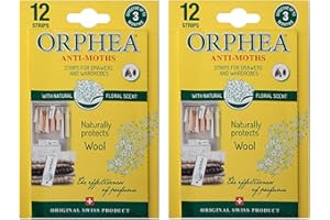 Orphea Anti Moth Strips - Floral Scented Moth Repellent for Wardrobes Drawers Shelves - Wardrobe Fresheners for Wool - Moth Paper Strips for Clothes Storage (2 Packs, 24 Strips) sold by Caraselle