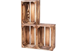 LAUBLUST Vintage Holzkisten 3er Set - Weinkisten & Obstkisten | Aufbewahrungskisten aus Holz - Geschenkkisten, Möbelkisten & Deko (Geflammt, 30 x 20 x 15 cm | M)