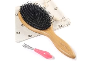 ‎BESTOOL BESTOOL Haarbürste, Wildschweinborsten Haarbürste mit Nylonstiften, Professionelle Bambus Paddel Bürste zur Haarentwirrung und Detangling, Verbesserung der Haartextur (Runde)