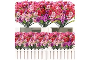 ALAGIRLS Outdoor Artificial Flowers Plants 12 Bundles, Indoor Decorative Fake Flowers for Home Garden Wall Wedding Party, Faux Flowers Bulk for Outside Planter Window Box, Pink Purple Fuchsia