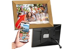 Grouptronics Gallery10 Easy To Use Wi-Fi Digital Photo Frame – 10 Inch, Send Photo or Video Via Free Phone App - Touch Screen, Auto Sleep & Rotate, Bendy Stand, Landscape or Portrait, 16GB - Gold